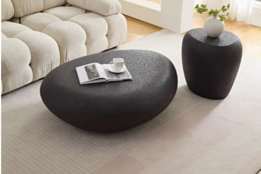 Juego de mesa de centro y auxiliar de inspiración piedra: estilo orgánico moderno