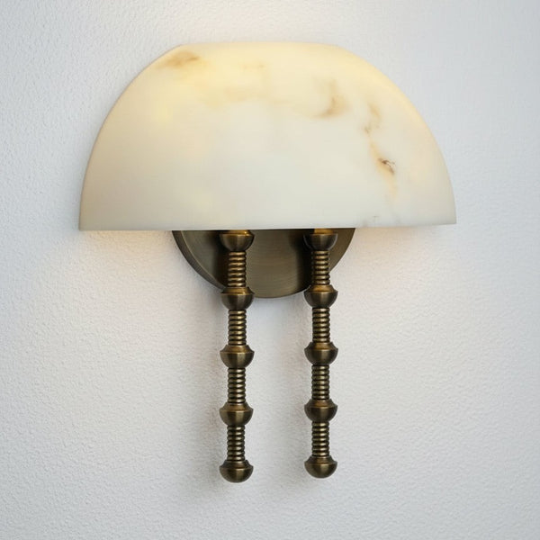 Carved Alabaster Dome and Steel Wall Sconce