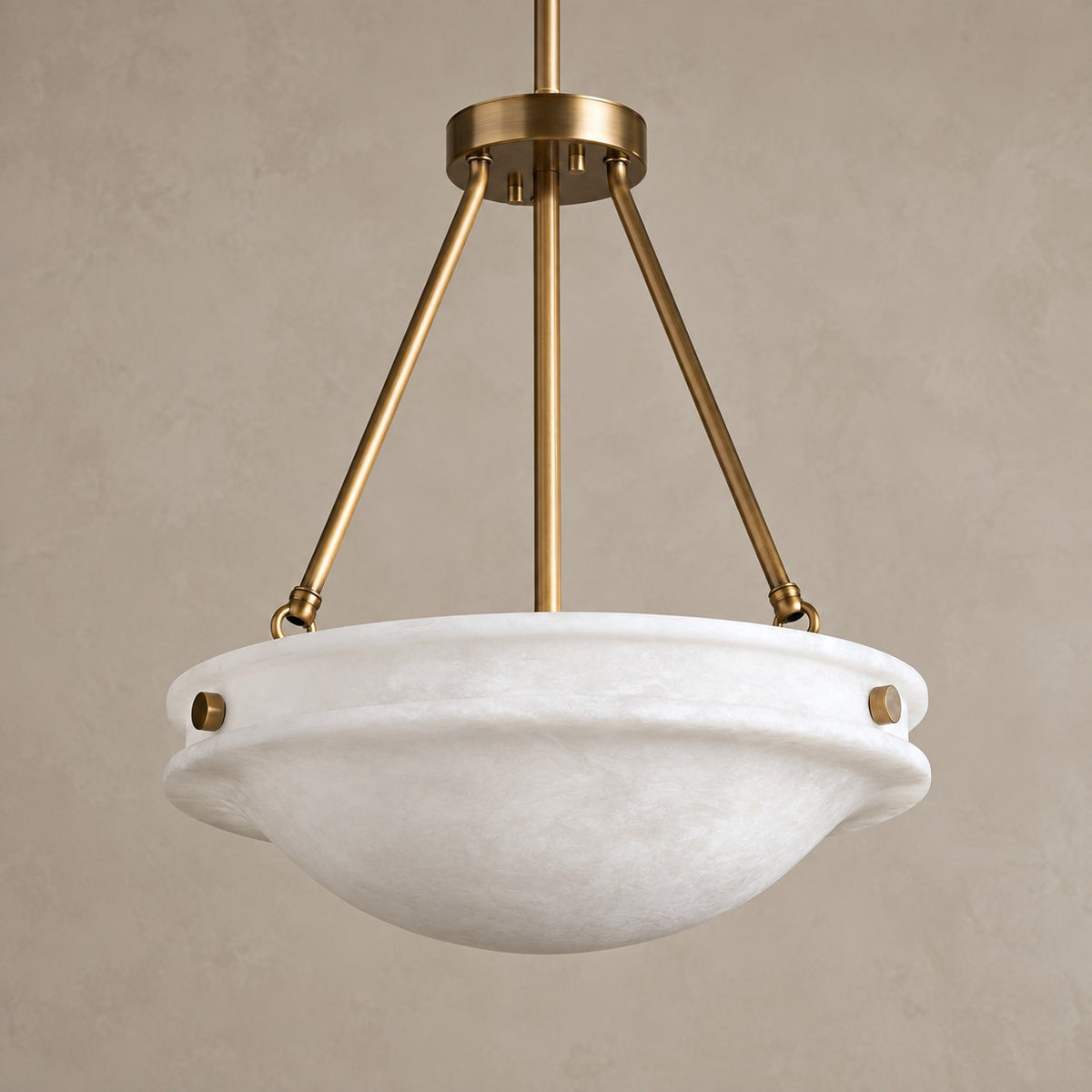 Carved Alabaster Drum Flush Mount with Antique Brass