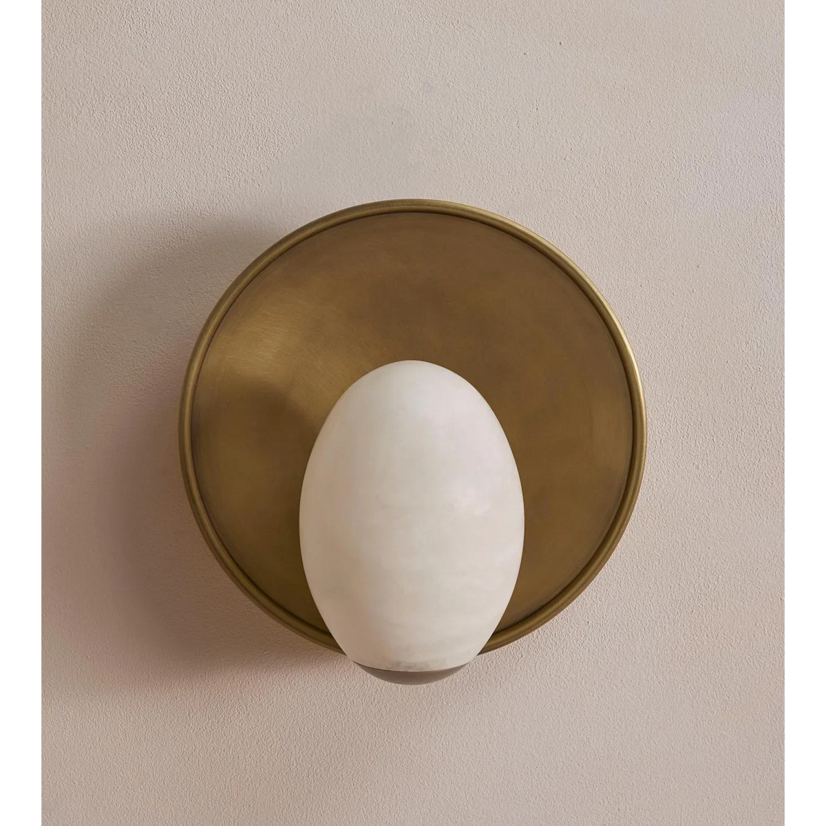 Carved Alabaster Egg Brass Backplate Wall Sconce