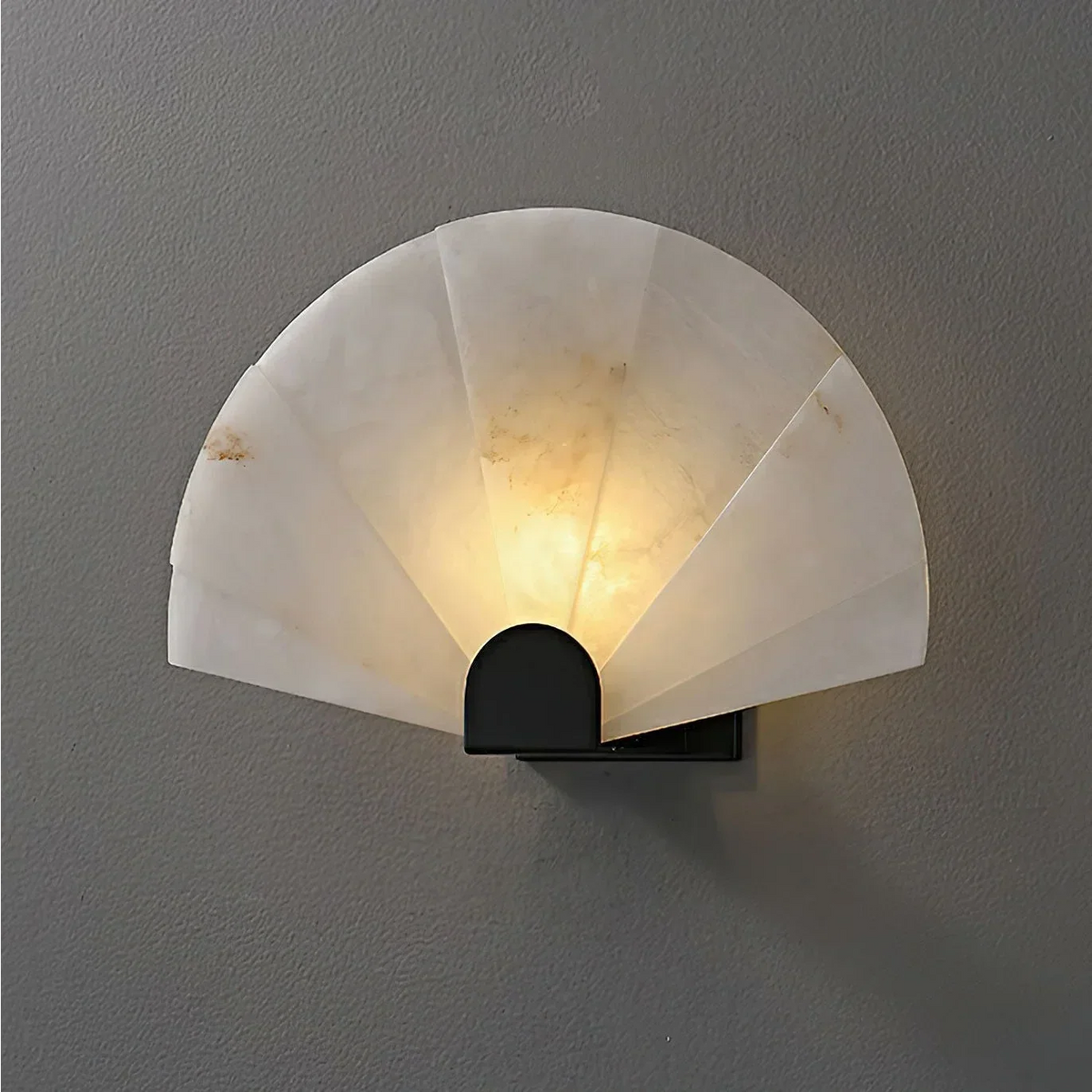 Carved Alabaster Open Fan Wall Sconce