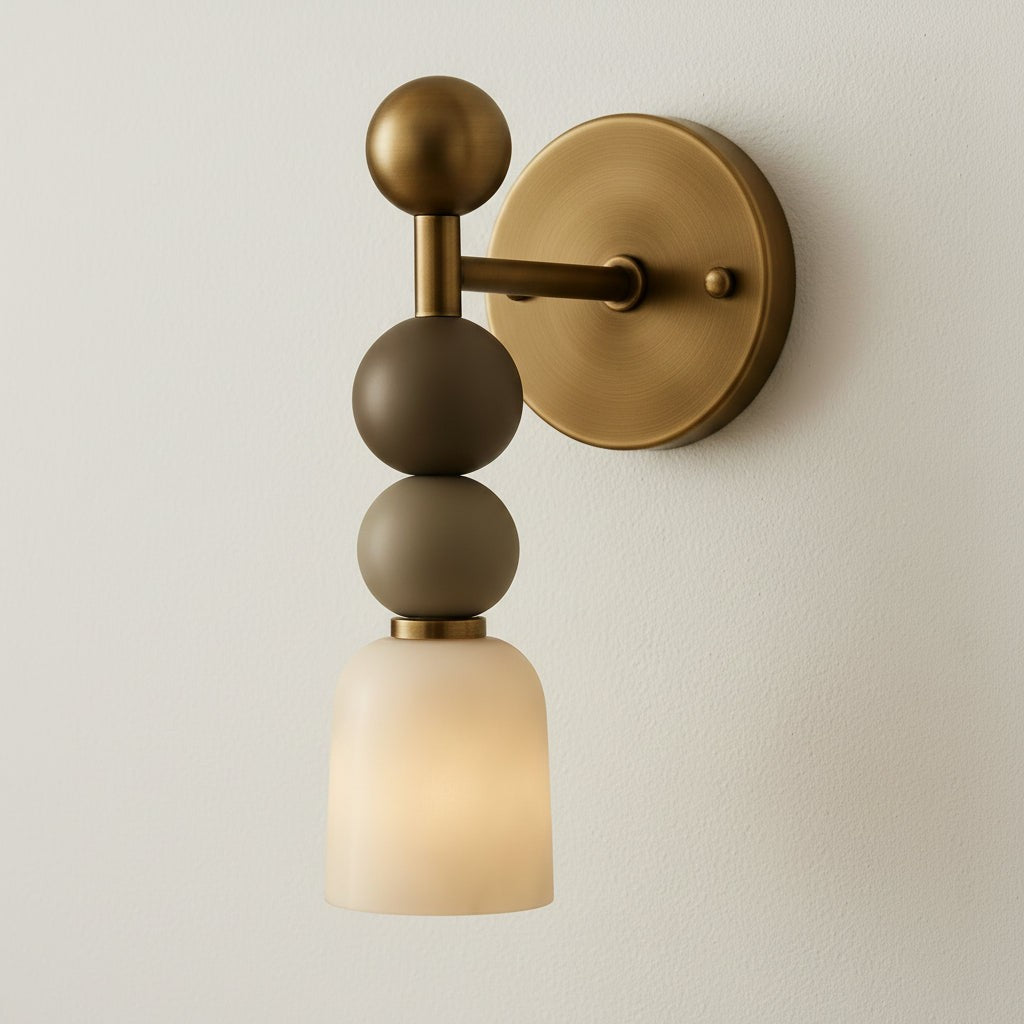 Carved Alabaster Shade and Brass Sphere Wall Sconce