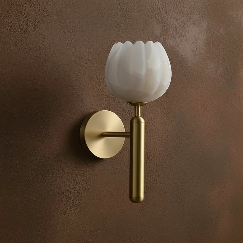 Carved Alabaster Tulip and Brass Wall Sconce