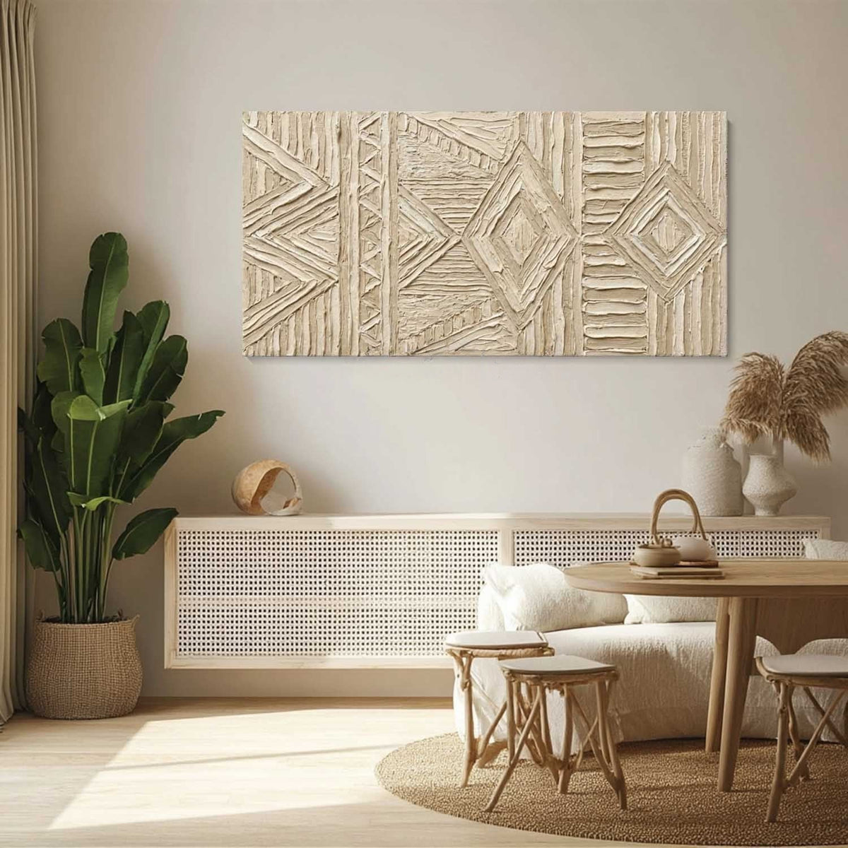 Carved Cream Geometric Relief