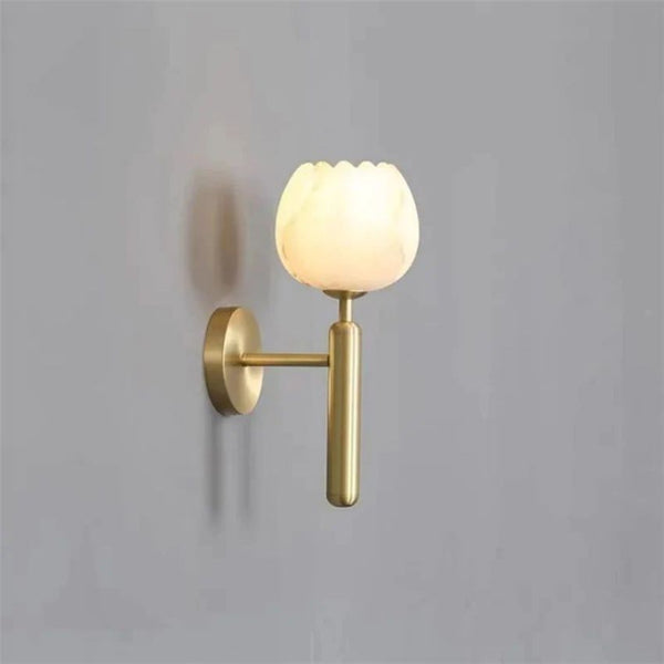 Carved Snowflake Alabaster and Brass Wall Sconce