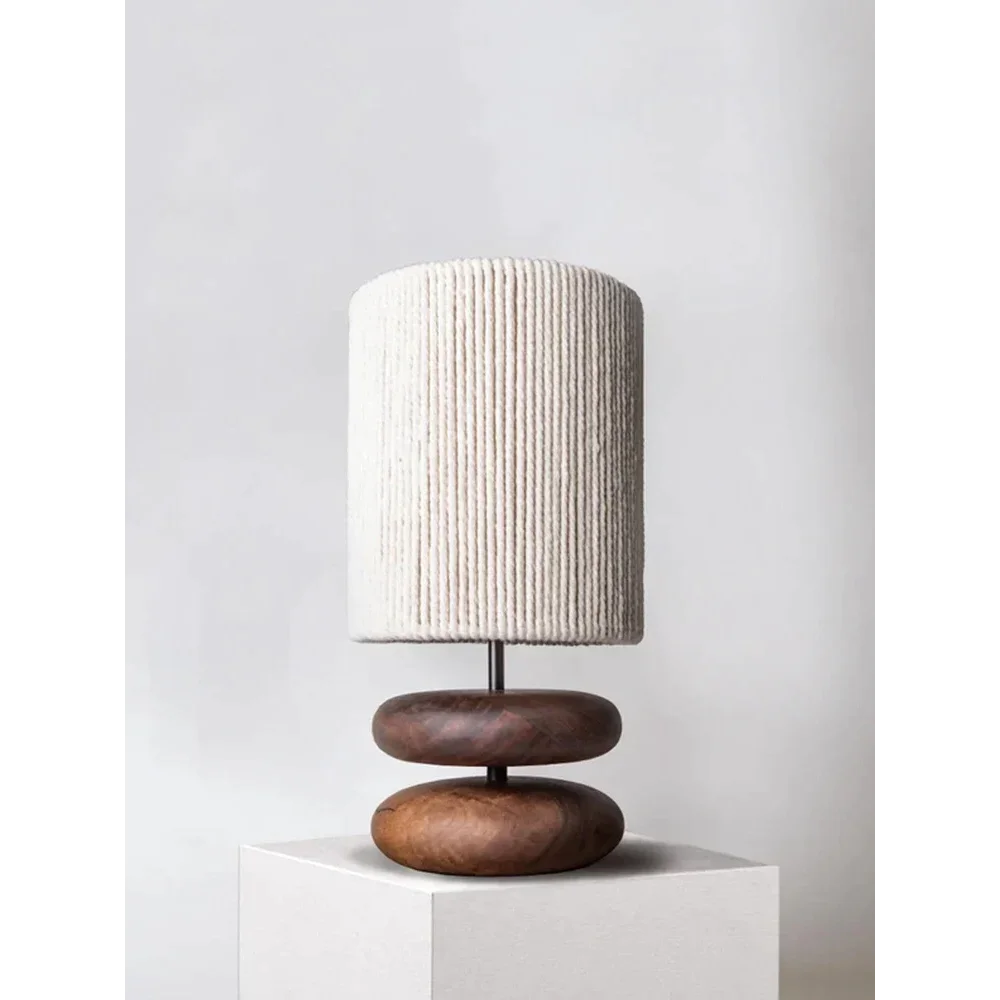 Carved Solid Wood Base Drum Shade Table Lamp