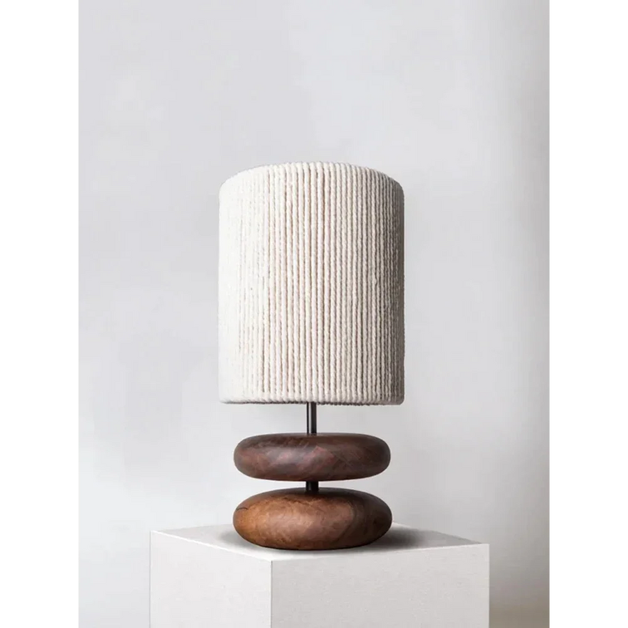 Carved Solid Wood Base Drum Shade Table Lamp