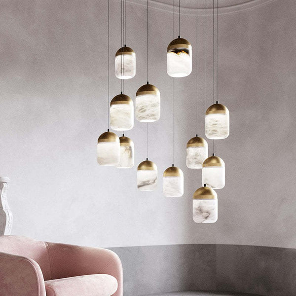 Cascading Alabaster and Brass Cluster Pendant