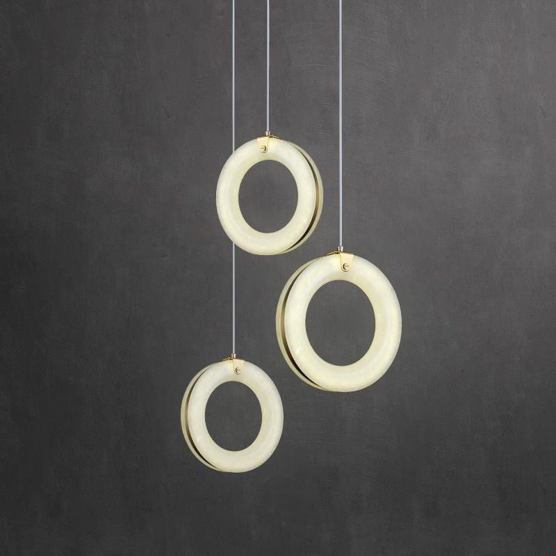 Cascading Alabaster Ring and Brass Chandelier