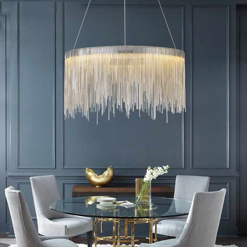Cascading Aluminum Chain Ring Chandelier