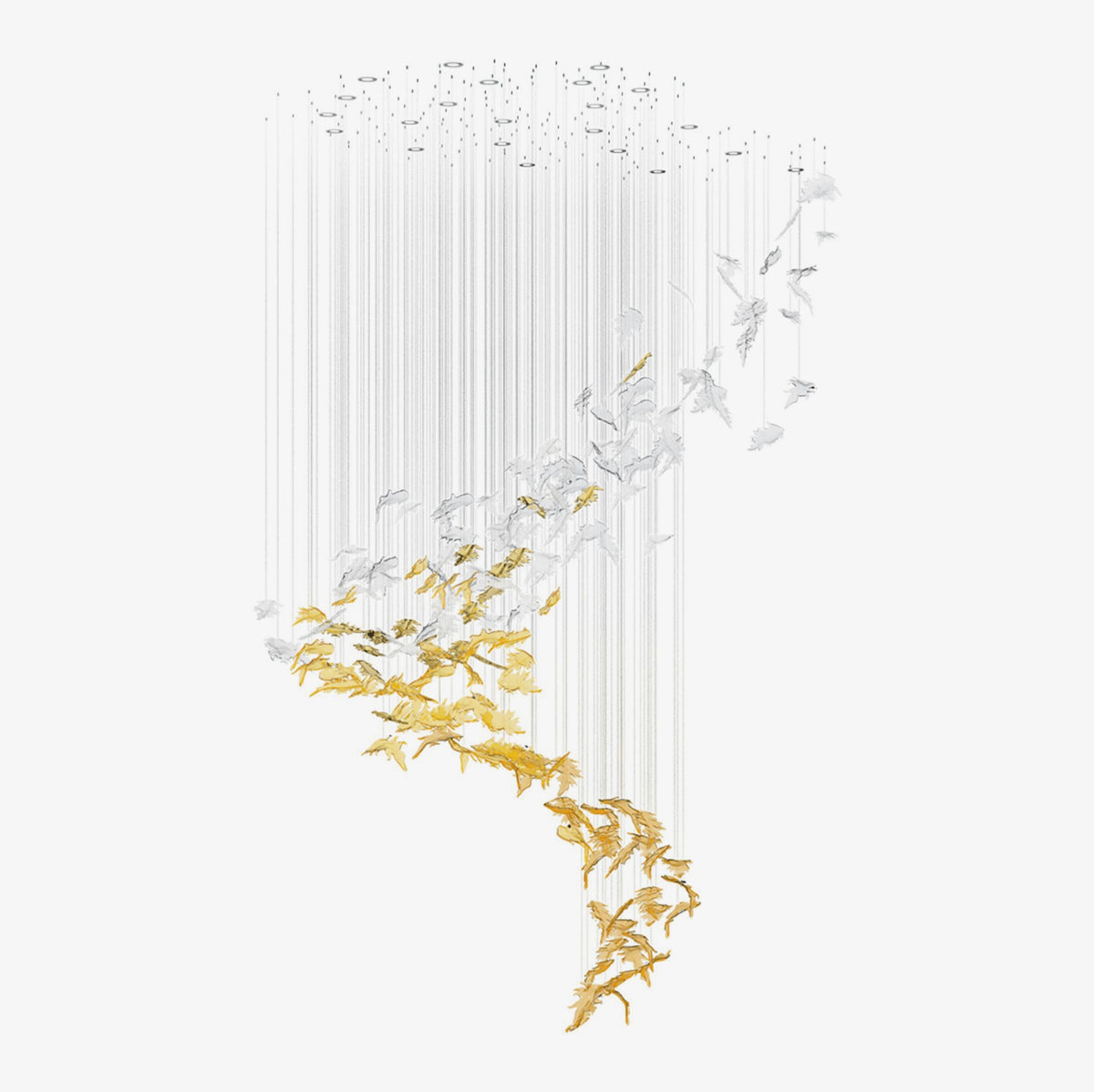 Cascading Amber and Clear Glass Leaf Chandelier