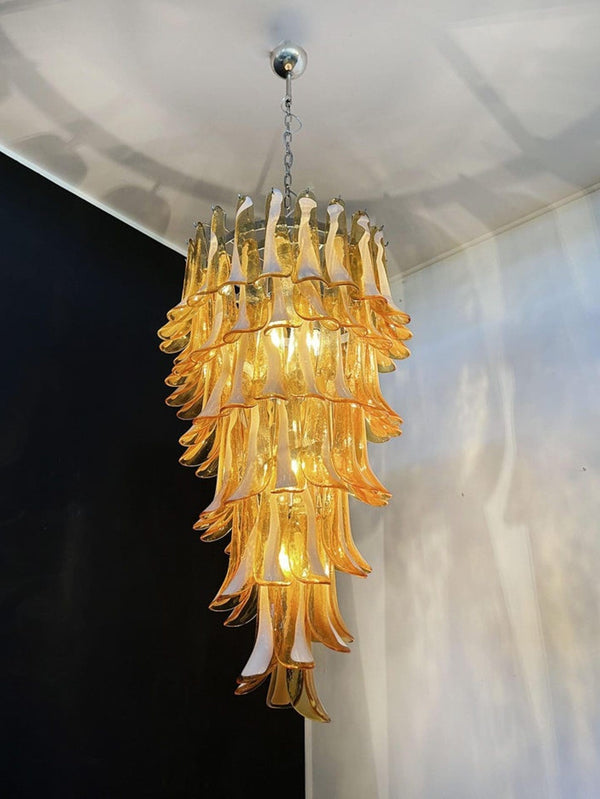 Cascading Amber Glass Petal Cluster Chandelier