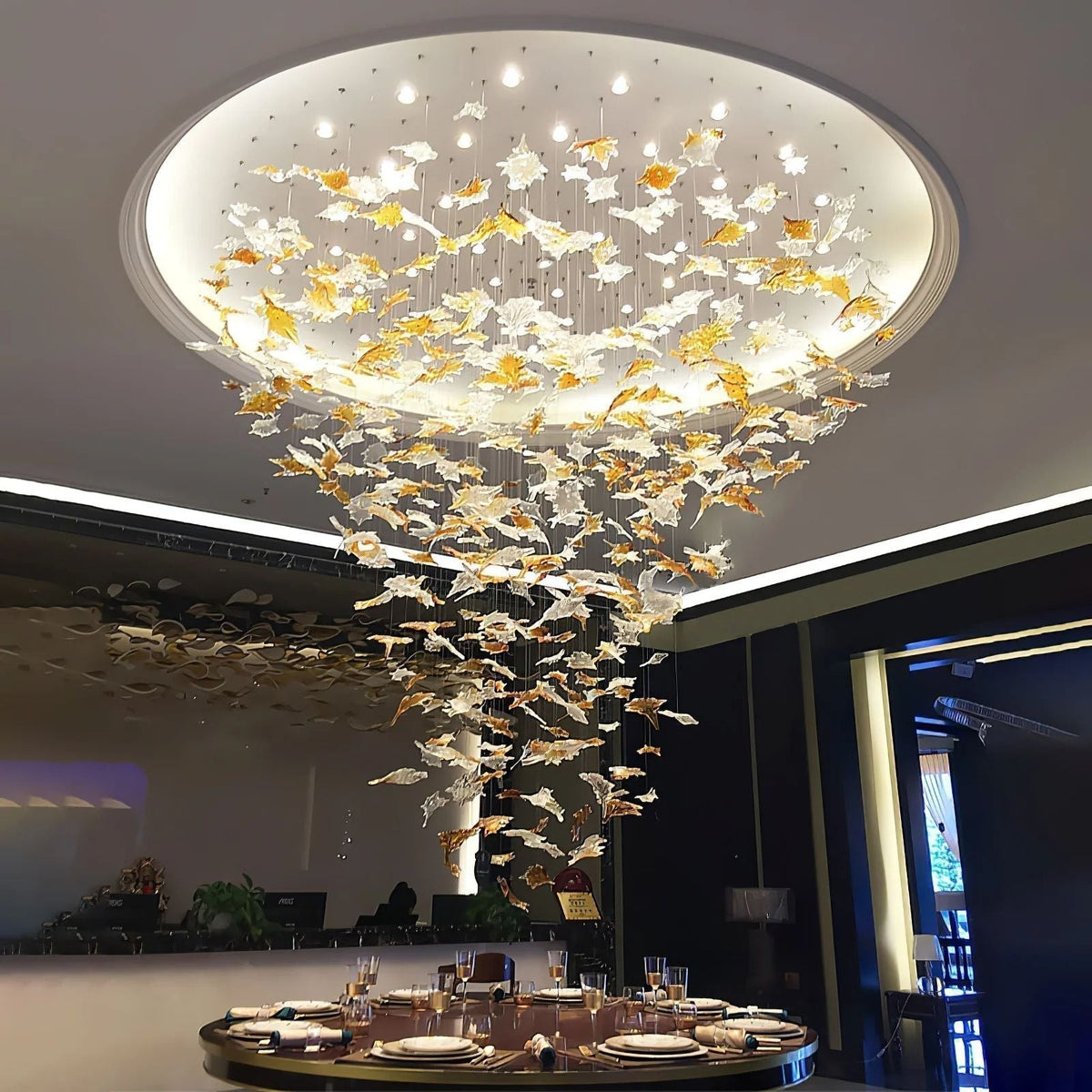 Cascading Art Glass Maple Leaf Canopy Chandelier