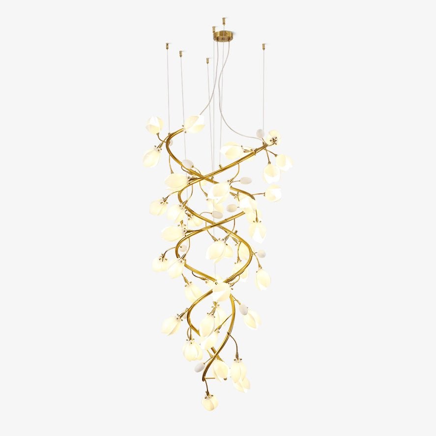 Cascading Ceramic Petal Gold Iron Chandelier
