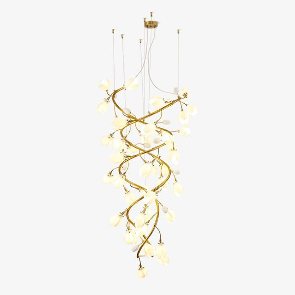 Cascading Ceramic Petal Gold Iron Chandelier