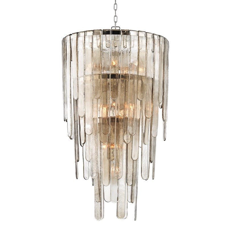 Cascading Champagne Glass and Aged Brass Chandelier