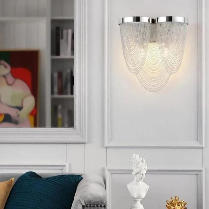 Cascading Chrome Chain Tassel Wall Sconce