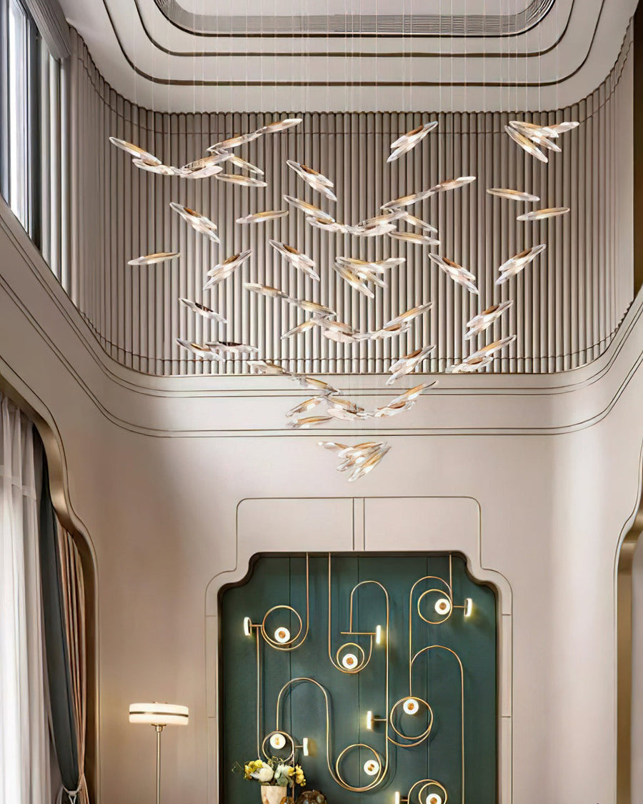Cascading Clear Glass and Gold Metal LED Chandelier