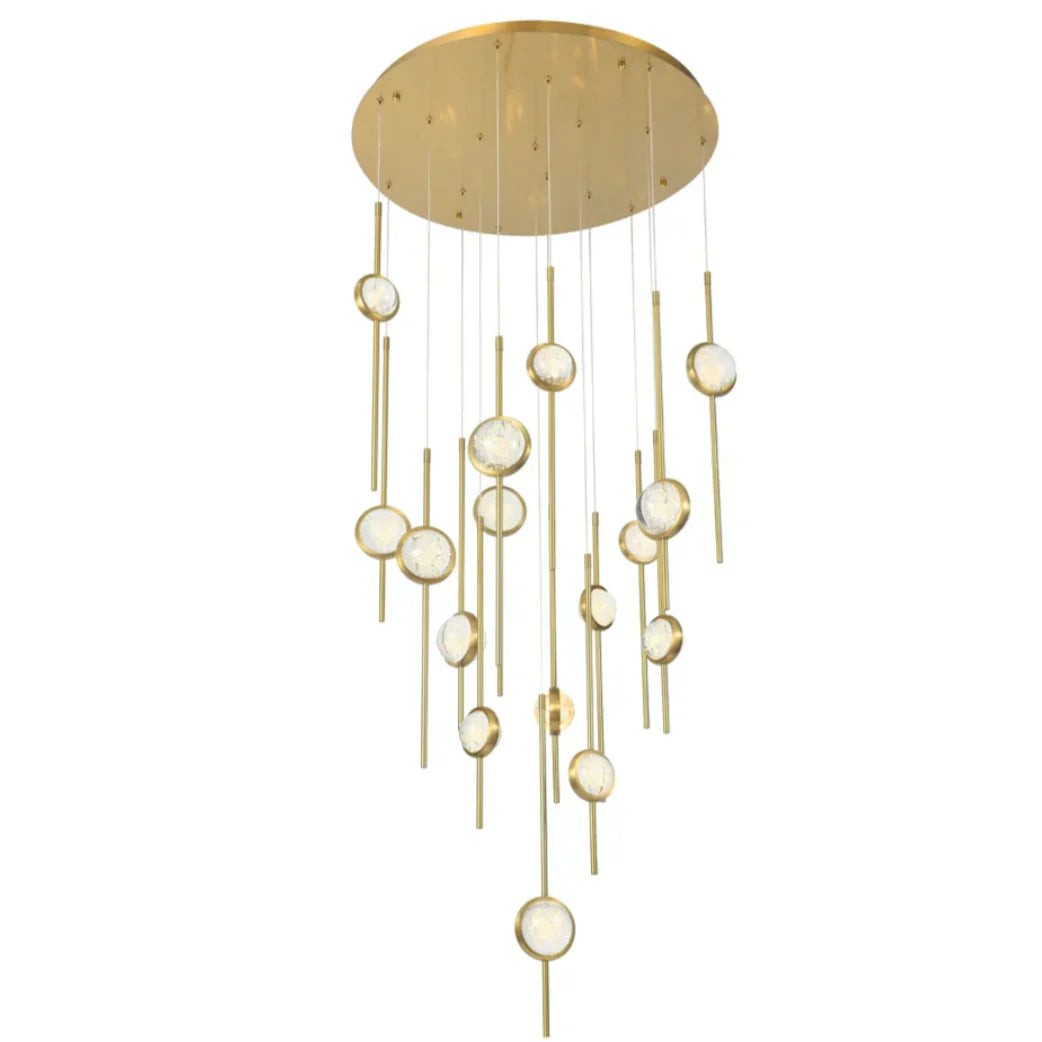 Cascading Clear Glass Bubble Cluster Brass Chandelier