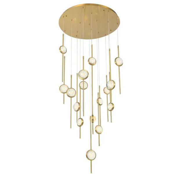 Cascading Clear Glass Bubble Cluster Brass Chandelier
