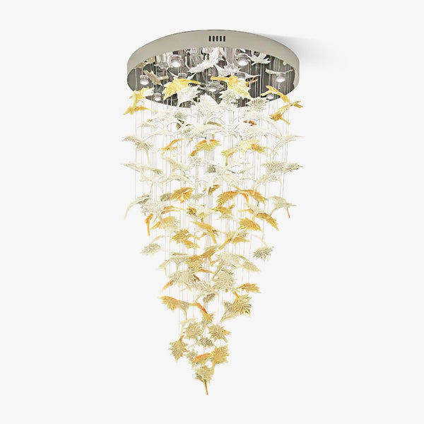 Cascading Colored Glass Maple Leaf Chandelier