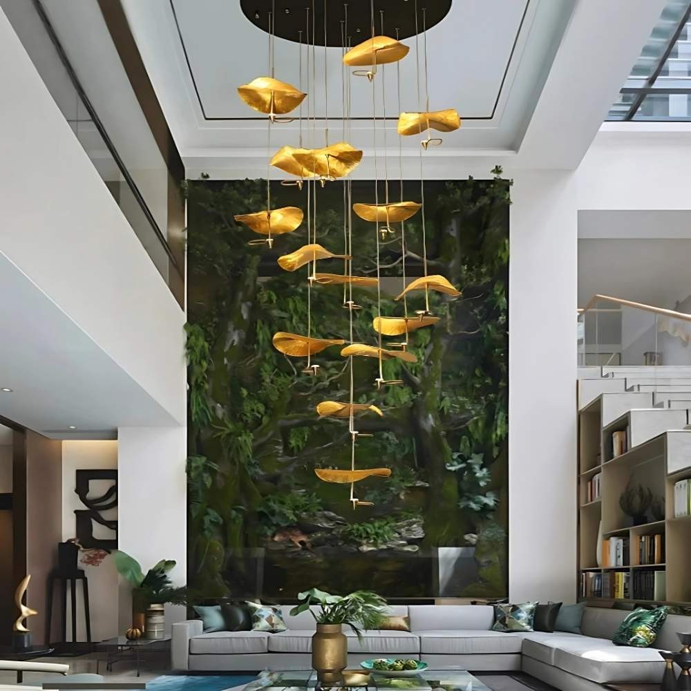 Cascading Copper Lotus Shade Cluster Chandelier