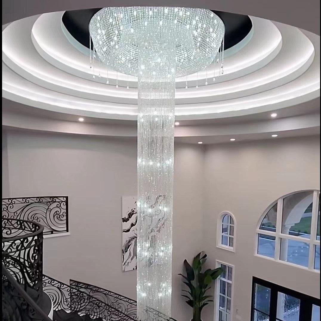 Cascading Crystal Column Flush Mount Chandelier