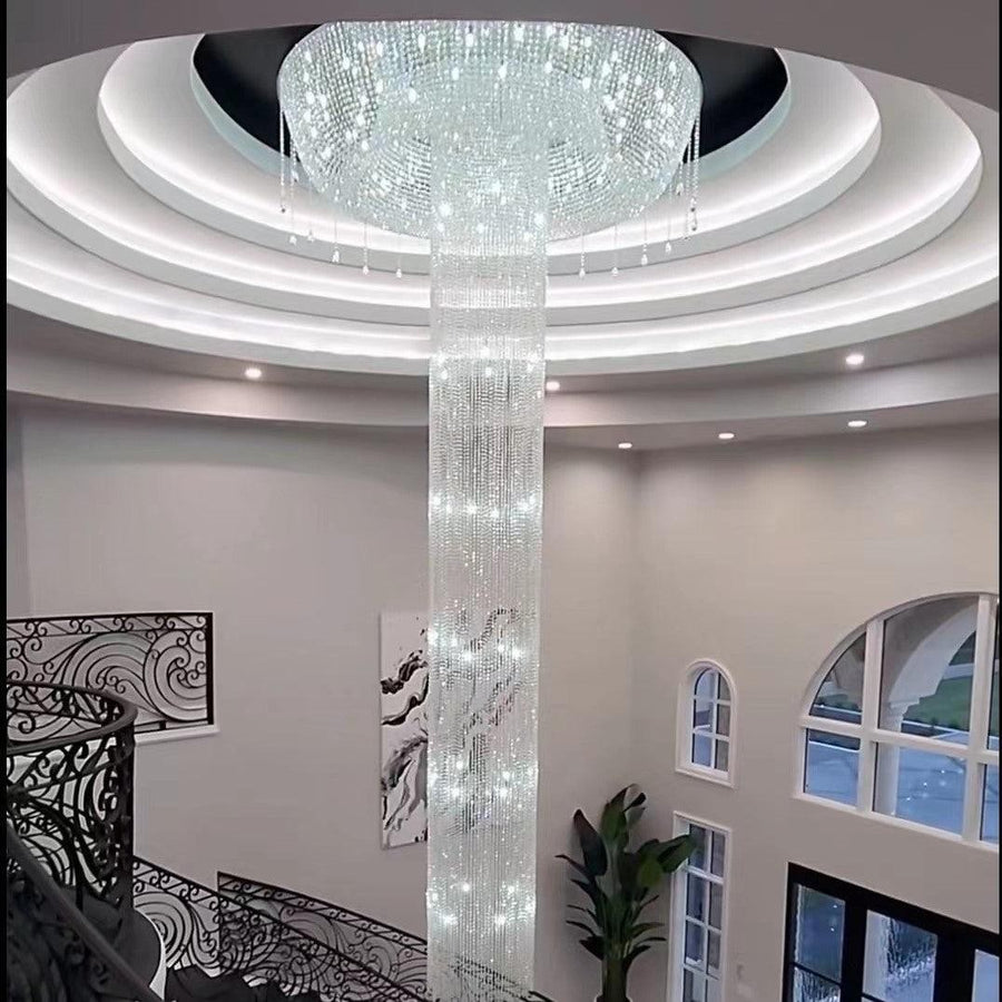 Cascading Crystal Column Flush Mount Chandelier