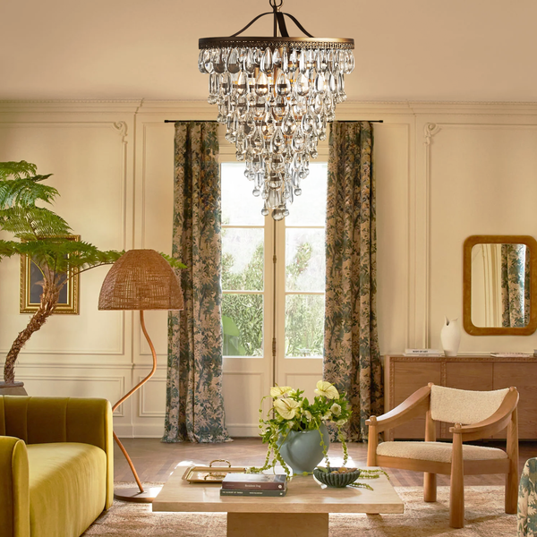 Cascading Crystal Droplet Antique Gold Iron Chandelier