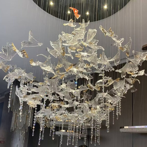 Cascading Crystal Maple Leaf Cluster Chandelier