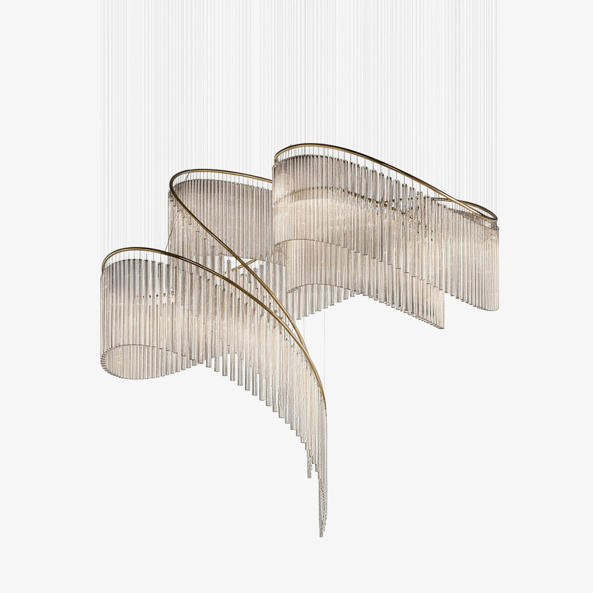 Cascading Crystal Strand Gold Frame Chandelier
