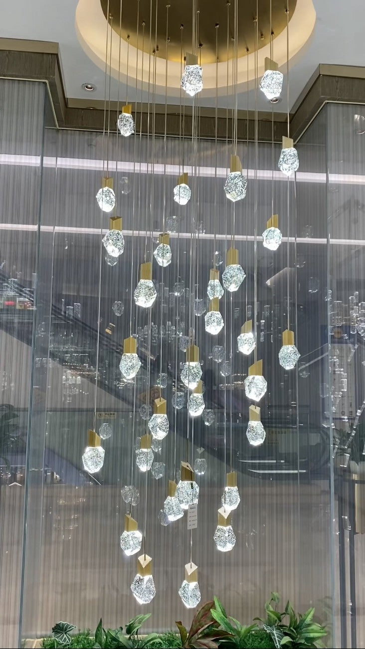 Cascading Faceted Crystal Column Chandelier
