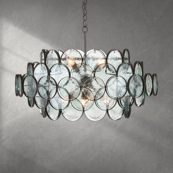 Cascading Glass Disc Bronze Iron Chandelier