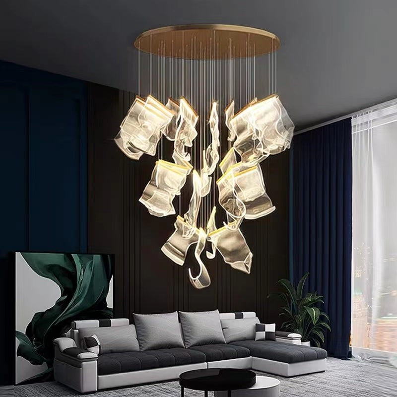 Cascading Gold Acrylic Linear Chandelier