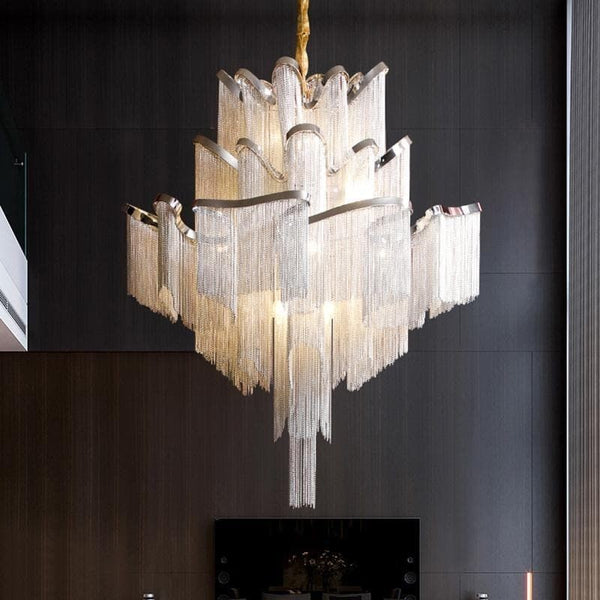 Cascading Gold Aluminum Chain Cluster Chandelier