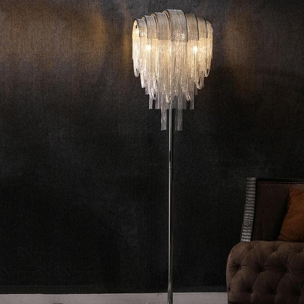 Cascading Gold Aluminum Chain Linear Floor Lamp