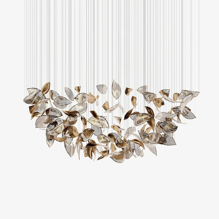 Cascading Gold Aluminum Leaf and Glass Chandelier