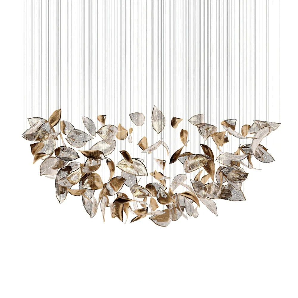 Cascading Gold and Clear Glass Leaf Chandelier