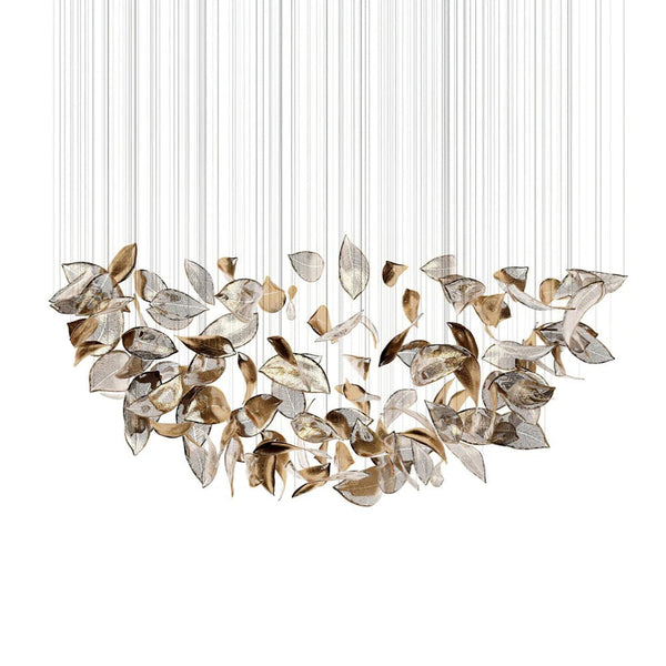 Cascading Gold and Clear Glass Leaf Chandelier