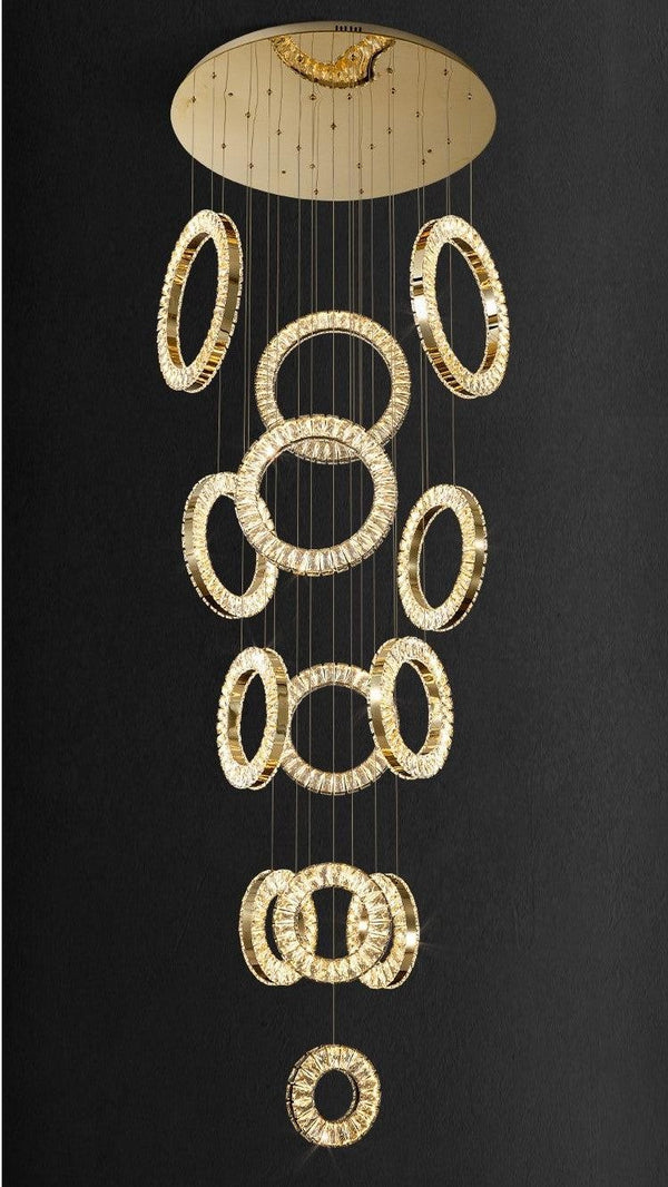 Cascading Gold Crystal Ring Cluster Chandelier