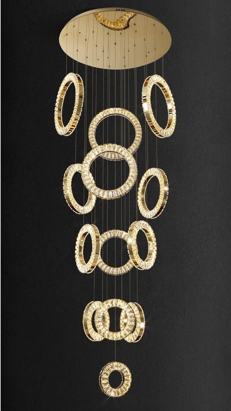 Cascading Gold Crystal Ring Cluster Chandelier