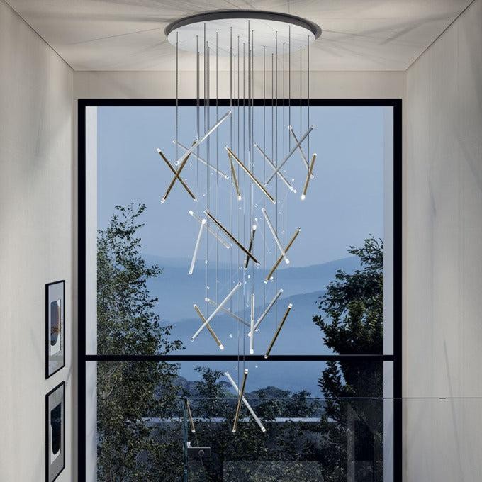 Cascading Linear Light Tube Cluster Chandelier