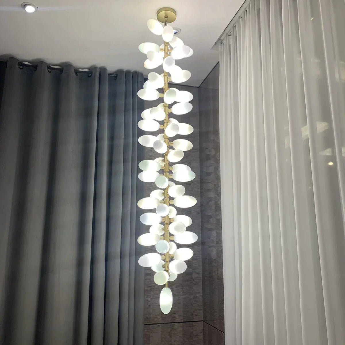 Cascading Magnolia Glass and Aluminum Branch Chandelier
