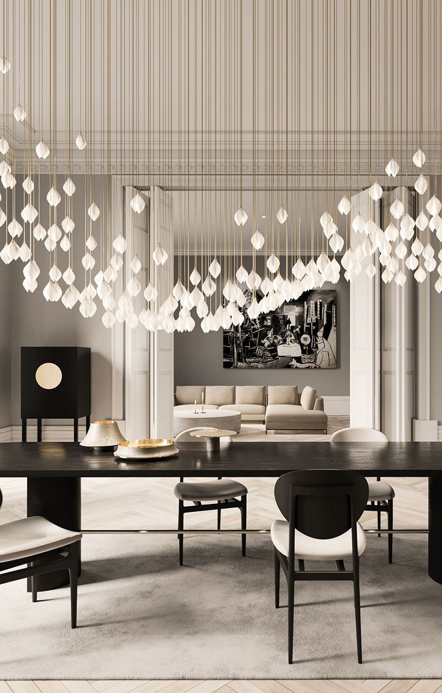 Cascading Porcelain Bud Cluster Chandelier