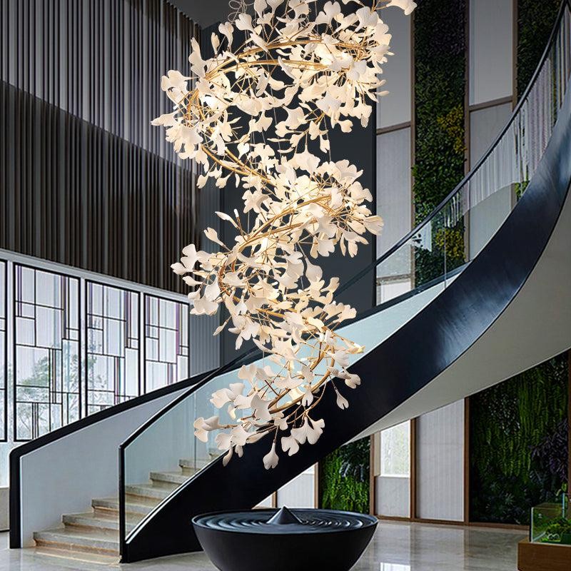 Cascading Porcelain Ginkgo Leaf Branch Chandelier