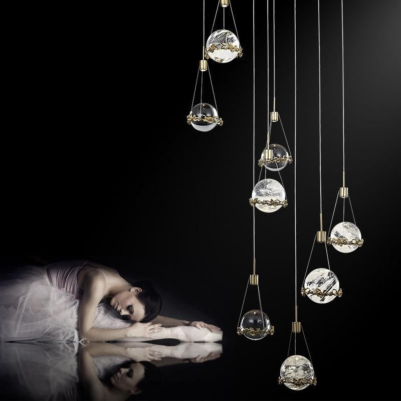 Cascading Rock Crystal Sphere Cluster Chandelier