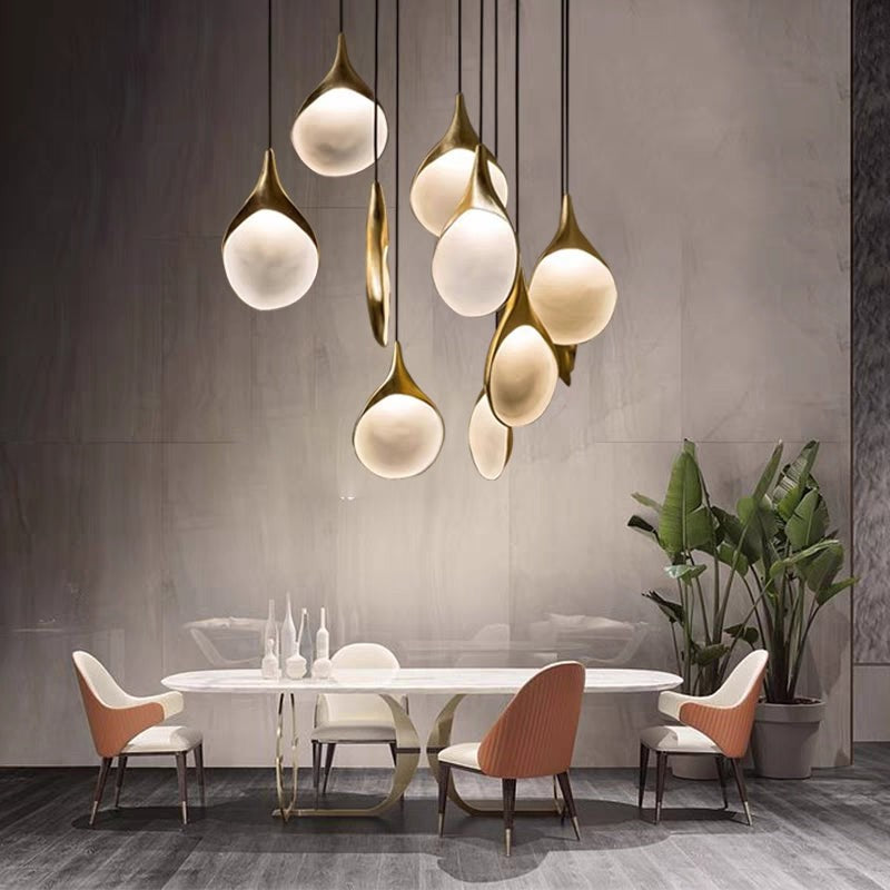 Cascading Round Resin and Gold Leaf Cluster Chandelier