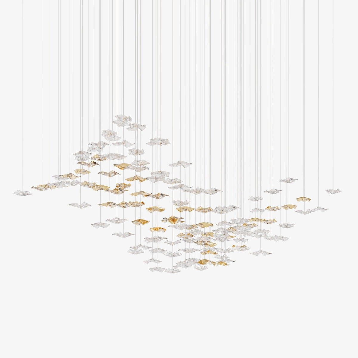 Cascading Spiral Blown Glass Bubble Chandelier