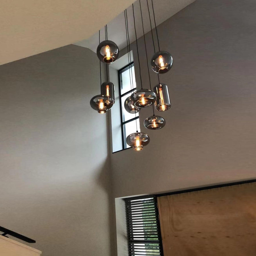 Cascading Spiral Glass and Metal Cluster Pendant