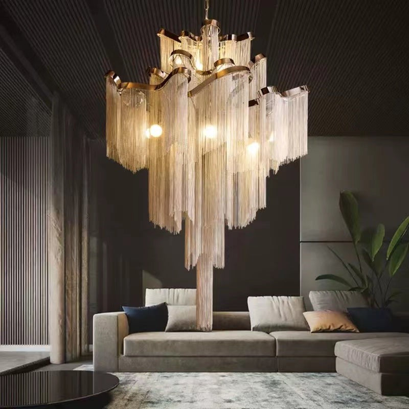 Cascading Stainless Steel Chain Cloud Chandelier